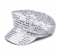 Lizzy 70s Disco Sequin Hat for Women - Silver Sparkly Glitter Party Cap, Retro Fancy Dress Costume Hat for Girls, Festival Clubwear Dance Accessories, Shiny Stylish Cap for Parties and Celebrations