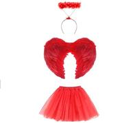 Lizzy Adult Fairy Angel Costume Includes Halo, Feather Wings, Girls Ladies Tutu Skirt | Women's Halloween Christmas Fancy dress Costume Accessories (Red Angel)