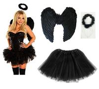 Lizzy Adult Fairy Angel Costume Includes Halo, Feather Wings, Girls Ladies Tutu Skirt | Women's Halloween Christmas Fancy dress Costume Accessories