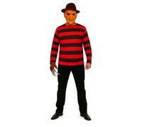 Lizzy Adult Freddy Costume 3PC Set | Official Nightmare on Elm Street Inspired Fancy Dress for Halloween & Horror Cosplay | Includes Brown Hat, Striped Jumper & Claw Glove (Top with Mask, Hat & Claw)