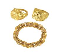 Lizzy Adult Gold Rings & Bracelet | Halloween Fancy Dress Gangster Costume Accessories for Cosplay World book day Party