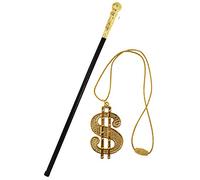 Lizzy® Adult Gold Top Stick Pimp with Gold Dollar Medallion String Cord Necklace |Gangster Posh Rich Gentleman Halloween Costume Accessories