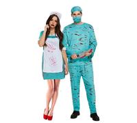 Lizzy Adult Men’s Bloody Surgeon and Bloody Nurse Halloween Costume Dress Up Horror Couple Outfit One Size Mens Womens Fancy Dress Costume