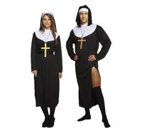 Lizzy Adult Nun Costume Male + Female + Monk Cross | Black Robe + Head piece(Veil) + Belt Halloween Fancy dress Accessory Religious Novelty Cosplay Props Hen Stag Party Outfit