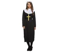 Lizzy Adult Nun Costume + Monk Cross | Black Robe + Head piece(Veil) + Belt Halloween Fancy dress Accessory Religious Male Female Novelty Cosplay Props Hen Stag Party Outfit