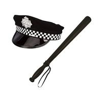 Lizzy Adult Policeman Hat + Police Stick | Theme Party Mens Police Fancy dress outfit Accessory Cosplay, Halloween, Christmas