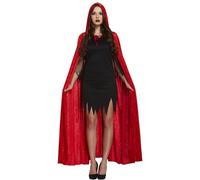 Lizzy Adult’s Red Velvet Cape with Hood (One Size) | Fancy Dress Party Witch Costume Masquerade Party Halloween Cosplay Costumes