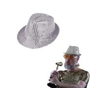 Lizzy Adult Sequin Gangster Hat | Disco Hat for Party, Hip-Hop, Fancy Dress, Hen Party, Night Fancy Dress, Dance Costume Accessory (Silver)