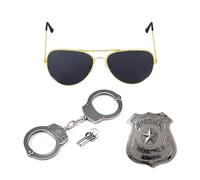 Lizzy Adult's 3pc Police Fancy Dress Set | sunglasses, handcuffs, police badge | Theme Party Mens Police Fancy dress outfit Accessory Cosplay, Halloween