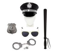 Lizzy Adult's Police Fancy Dress Set | Mens Policeman Hat, sunglasses, handcuffs, police badge, Police Stick | Theme Party outfit Accessory Cosplay Halloween