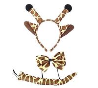 Lizzy ANIMAL EARS BOW TAIL SET Costume Accessory Fancy Dress Party Kids Adults Headband (Giraffe Set)