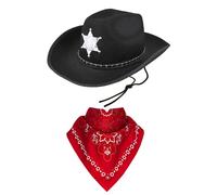 Lizzy Black Cowboy Sheriff Adult Hat with Red Paisley Bandana | Fancy Dress Party Accessory Wild Western Sheriff Country Western Rancher