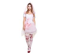 Lizzy Bloody Bride Adult Fancy Dress Halloween Costume | Dress with blood splatter detail, Stockings and a headpiece Onesize Carnival Bloody Costume