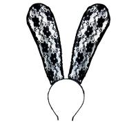 Lizzy Bunny Ears Lace Headband Halloween Rabbit Fancy Dress Costume Cosplay Night Party Hair Accessory Girls, Womens Masquerade (Black Lace Bunny Headband)
