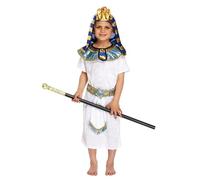 Lizzy Child Egyptian Pharaoh Costume (Large / 10-12 Years) + Gold Cane | Kids school Pretend Theme Party Fancy dress outfit Accessory Cosplay, World Book Day Halloween, Christmas