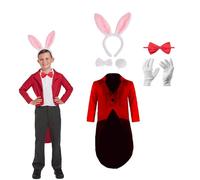 Lizzy Child Rabbit Costume (10-12 Years) 3pc Pink Bunny Ear set, Tail Coat, Red Bow Tie Cotton Gloves Kids fancy dress costume accessory world book day Easter School Cosplay