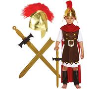 Lizzy® Child Roman General Costume - Full Costume toga, cape, belt, Gaiters, Brown Skirt, Sward & Hat (Medium 7-9 Years)