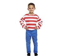 Lizzy Child Striped Red & White Top (Small / 4-6 Years) | Kids Boys Wally Costume school Pretend Theme Party Fancy dress outfit Accessory Cosplay, World Book Day Halloween, Christmas