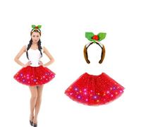 Lizzy Christmas Adult Tutu Costume | Pudding Headband with Glitter Light up Red Ladies Tutu Classic Fancy Dress Girls Accessories Head bopper Party Skirt Dancewear Xmas