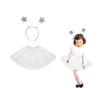 Lizzy Christmas Children Plain White Tutu With Christmas Glitter Star Silver Headband Classic Fancy Dress Children Girls Costume Accessories Headbopper Party Elastic Skirt Dancewear Xmas Costumes