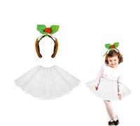 Lizzy Christmas Children Plain White Tutu With Christmas Pudding Headband Classic Fancy Dress Children Girls Costume Accessories Headbopper Party Elastic Skirt Dancewear Xmas Costumes