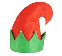 Lizzy | Christmas Elf Hat, Adults Teens Unisex, Red Green with Bells, 28x32CM | Soft Comfortable Fit, Festive Fancy Dress Accessory for Xmas Parties, Holiday Costume