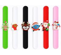 Lizzy | Christmas Snap Bracelets | 6-Pack, MultiColour, 23cm x 2.5cm, Soft Silicone | 3D Festive Designs, Reusable, One Size | Fun Party Bag Fillers, Stocking for Kids