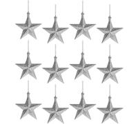 Lizzy | Christmas Tree Decorations | 8 Pack, Multicolour, Plastic | Glittered Star Ornaments, Lightweight, Child and Pet Safe, Indoor Outdoor Use | Festive Christmas Decoration