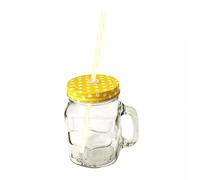 Lizzy Clear Glass Mason Mug Reusable Straw Drinking Cocktail Hen Party Summer Cups UK Mason Jars, Wide Mouth Mason Jar (Yellow)