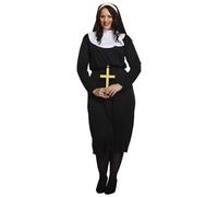 Lizzy Curvey Nun Costume + Monk Cross | Black Robe + Head piece(Veil) Halloween Adult Fancy dress Accessory Religious Female Novelty Cosplay Props Hen Stag Party Outfit
