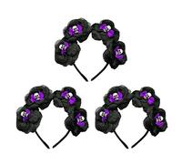 Lizzy Day of the dead Skull & Roses Headband | Halloween Head Hair Hat Adult kids Mens Womens Fancy Dress Devil Angel Costume Accessory Cosplay Dark Night Party (Pack of 03, Purple Bow Skull headband)