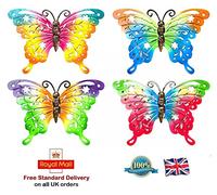 Lizzy Deluxe Rainbow Butterfly Wall Plaque 4 Assorted Design for Indoor/Outdoor (Pack of 2)