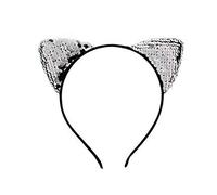 Lizzy Deluxe Women Sequins Fluffy Amnimal Ear Headbands - Kids Headdress Fancy Dress Ears Accessory (Sequin Ears Cat - Silver)