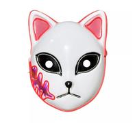 Lizzy Demon Slayer LED Cat Mask Light Up Fox Mask Japanese Anime Style Face Covering for Adults, Halloween Fancy Dress Costume Accessory, Cosplay Party Prop, Festival Event Decoration