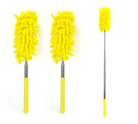 Lizzy Extendable Microfiber Duster | Telescopic Pole Extend to 74cm making it easy to reach those tricky areas | Washable, Hand Duster for Cleaning High Ceiling Fans, Cars, Blinds, Cobweb (2, Yellow)