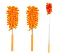 Lizzy Extendable Microfiber Duster | Telescopic Pole Extend to 74cm making it easy to reach those tricky areas | Washable, Hand Duster for Cleaning High Ceiling Fans, Cars, Blinds, Cobweb (2, Orange)