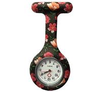 Lizzy Fashion Silicone Nurse Watch Brooch with Pin/Clip, Infection Control Design, Health Care Nurse Doctor Paramedic Medical Brooch Fob Watch (Black & Peach Petals)