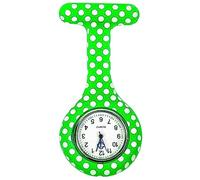 Lizzy Fashion Silicone Nurse Watch Brooch with Pin/Clip, Infection Control Design, Health Care Nurse Doctor Paramedic Medical Brooch Fob Watch (Polka Dot Green)