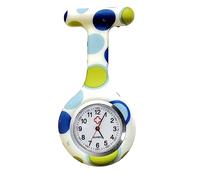Lizzy Fashion Silicone Nurse Watch Brooch with Pin/Clip, Infection Control Design, Health Care Nurse Doctor Paramedic Medical Brooch Fob Watch (White & Blue Round Pattern)