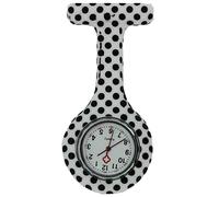 Lizzy Fashion Silicone Nurse Watch Brooch with Pin/Clip, Infection Control Design, Health Care Nurse Doctor Paramedic Medical Brooch Fob Watch (Polka Dot White)