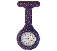 Lizzy Fashion Silicone Nurse Watch Brooch with Pin/Clip, Infection Control Design, Health Care Nurse Doctor Paramedic Medical Brooch Fob Watch (Pulm Purple Leopard)
