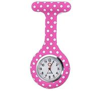 Lizzy Fashion Silicone Nurse Watch Brooch with Pin/Clip, Infection Control Design, Health Care Nurse Doctor Paramedic Medical Brooch Fob Watch (Polka Dot Pink)