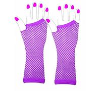 Lizzy | Fishnet Gloves Set | One Size, Purple, 28cm Length | Stretchy, Lightweight, Neon 80s Fancy Dress Accessory for Hen Party, Dance, Rave, Themed Costume