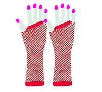 Lizzy | Fishnet Gloves Set | One Size, Red, 28cm Length | Neon 80s Fancy Dress Accessory, Stretchy, Lightweight | For Dance, Hen Party, Rave, Costume Events