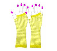 Lizzy | Fishnet Gloves Set | One Size, Yellow, 28cm Length | Neon 80s Fancy Dress Accessory, Stretchy, Lightweight | For Hen Parties, Dance, Rave, Themed Events