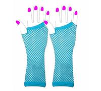 Lizzy Fishnet Gloves Set Rainbow Florescent Stripe | 80s Neon Teen Womens Adult Girl Fancy Dress Accessories Dance ware Hen Party Tutu Accessory | One Size (Light Blue)
