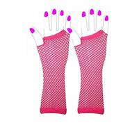 Lizzy Fishnet Gloves Set Rainbow Florescent Stripe | 80s Neon Teen Womens Adult Girl Fancy Dress Accessories Dance ware Hen Party Tutu Accessory | One Size (Neon Pink)