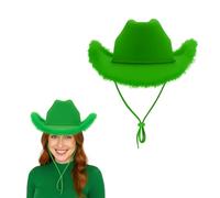 Lizzy Fluffy Texan Cowboy Hat Wide Brim Felt Hat with Feather Trim Western Style Fancy Dress Hat for Parties Festivals Halloween Stag Hen Birthday Costume Accessory Lightweight Comfortable Fit - Green
