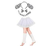Lizzy Girls Animal Costume (Ear Bow Tail Set + Tutu + Leg Warmer) Halloween Book Week Party Fancy Dress Outfit Skirt Accessories Kit (Dalmatian Set + Glitter White Tutu + L/W)