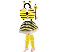 Lizzy Girls Animal Costume (Ear Bow Tail Set + Tutu + Leg Warmer) Halloween Book Week Party Fancy Dress Outfit Skirt Accessories Kit (Bumble Bee Full Set + Yellow Leg Warmers)